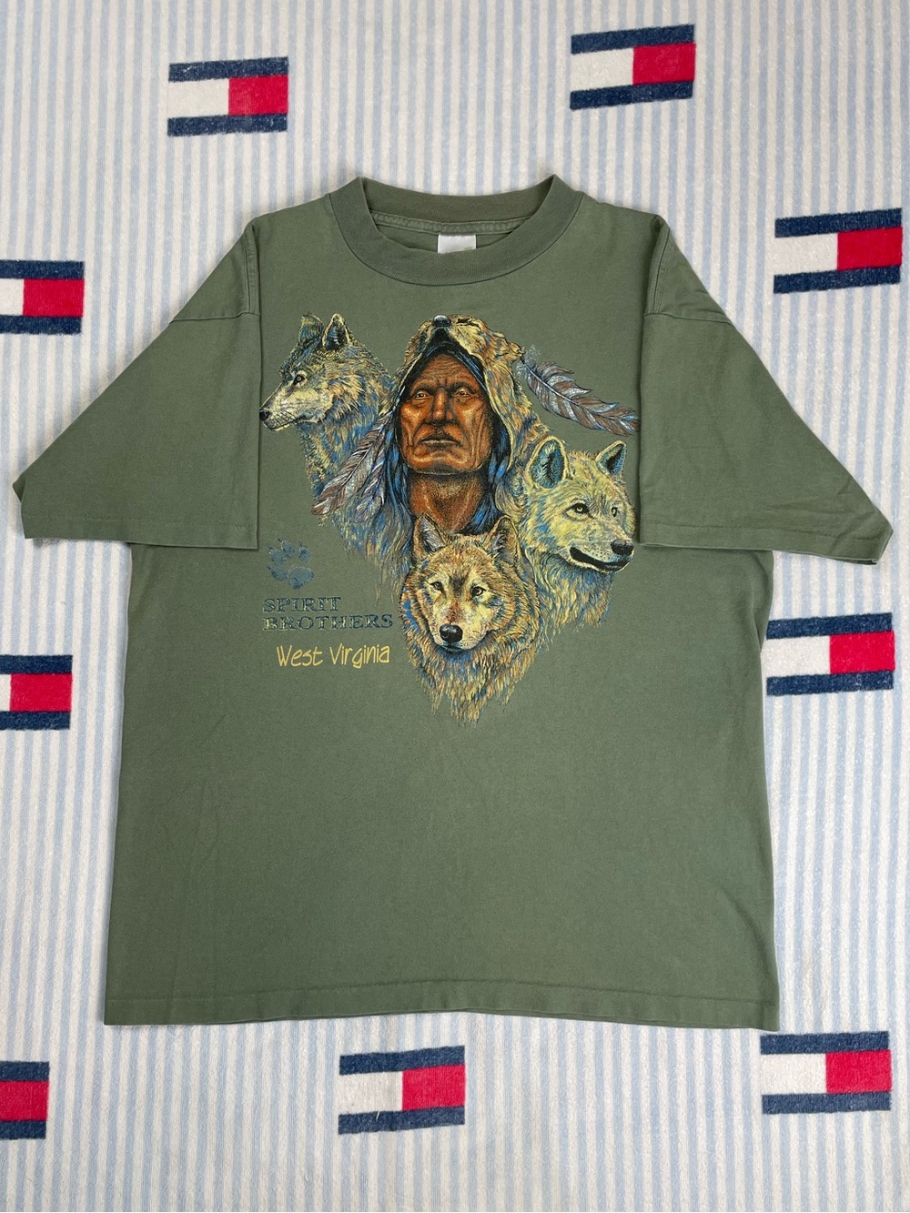 Vintage Spirit Brothers West Virginia Native American wolf short sleeve shirt